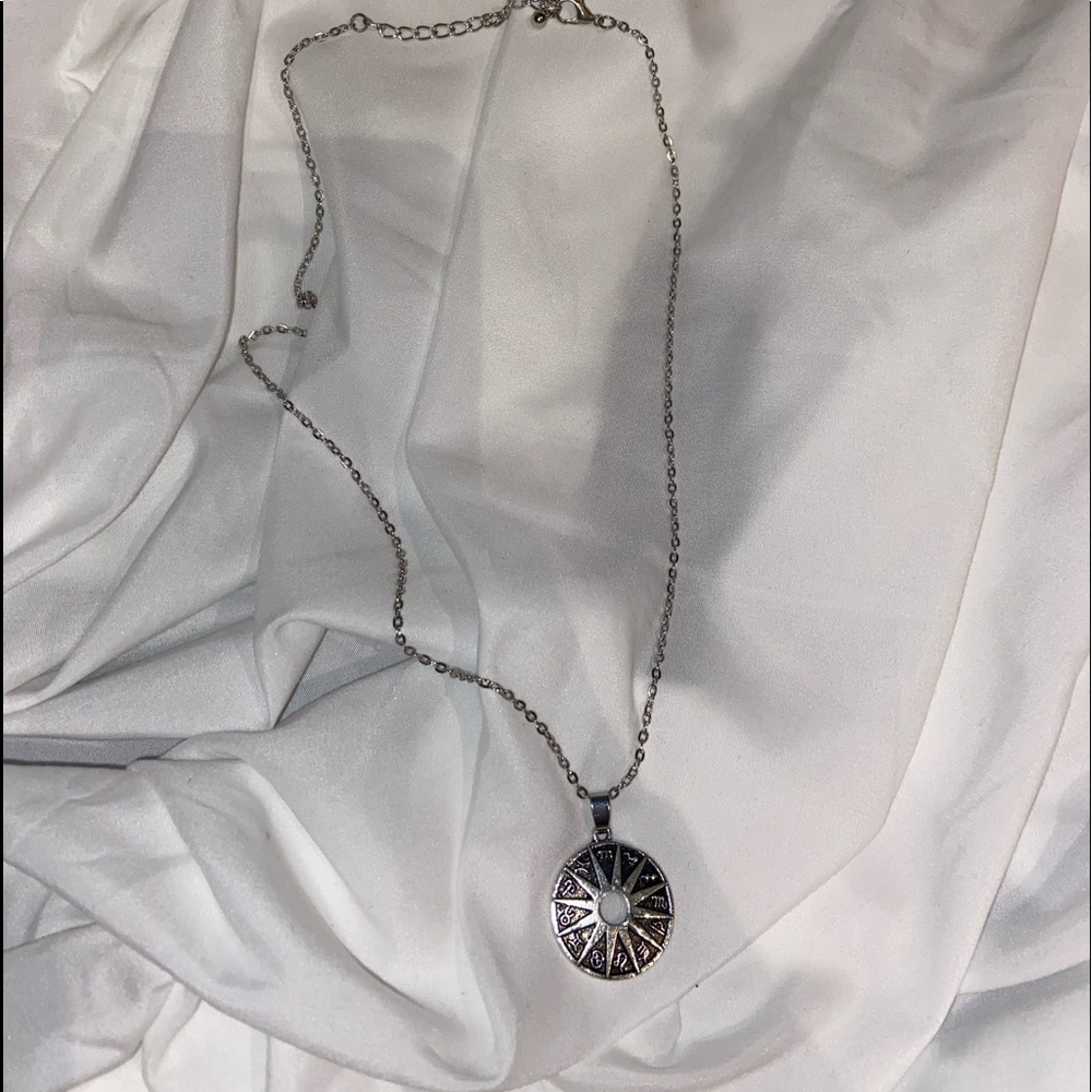 Sun sign long silver necklace